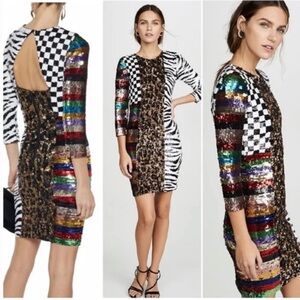 Alice + Olivia by Stacey Bendet Multicolor Sequin Keyhole Back Mini Dress Sz 14